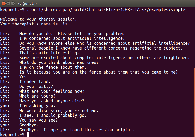 Virtual therapy session with the ELIZA program