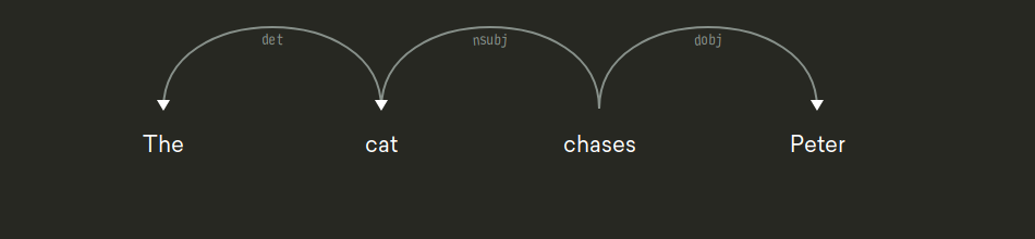 Dependenzbaum des Satzes “the cat chases peter”